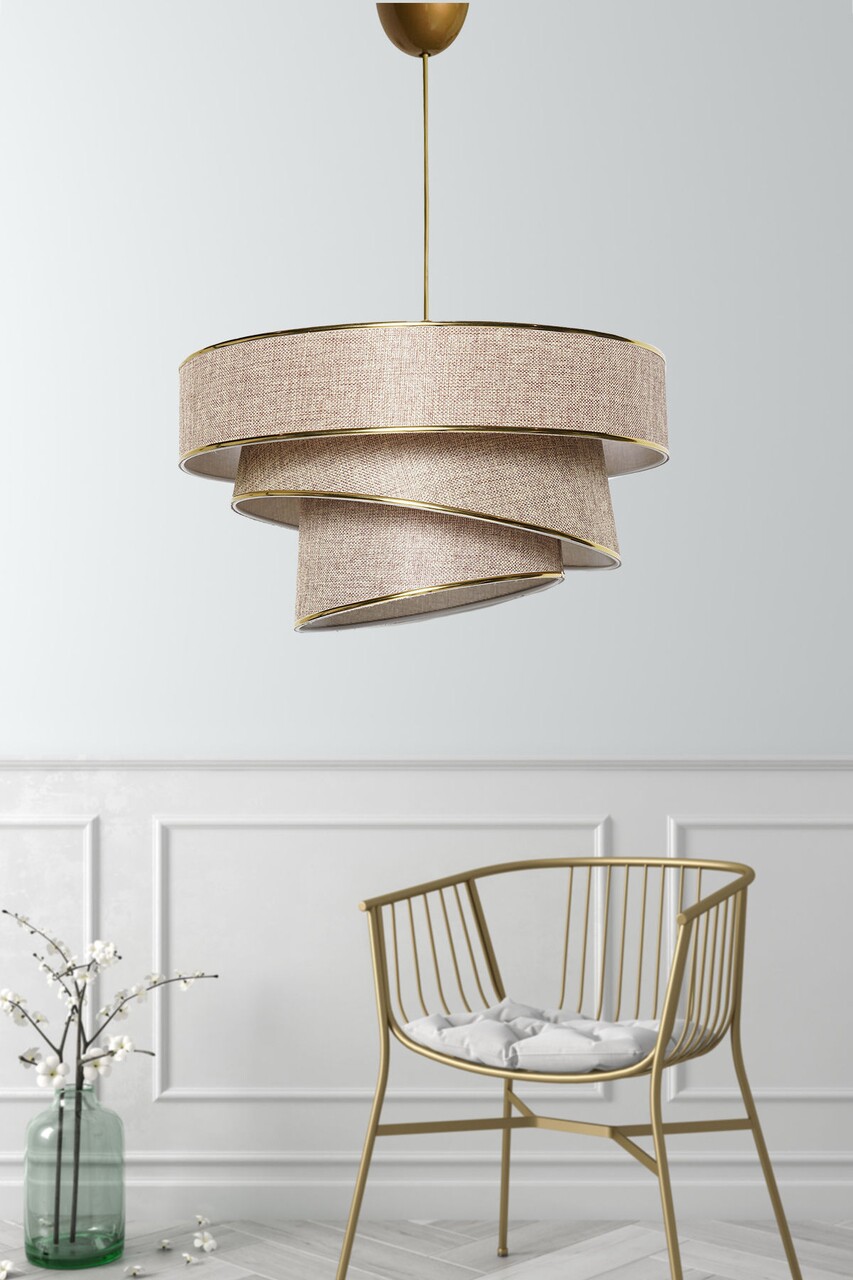 Lustra, Couper - Beige, Gold, FullHouse, 40 x 40 x 30-70 cm, 1 x E27, 60W, bej/auriu - imagine 4